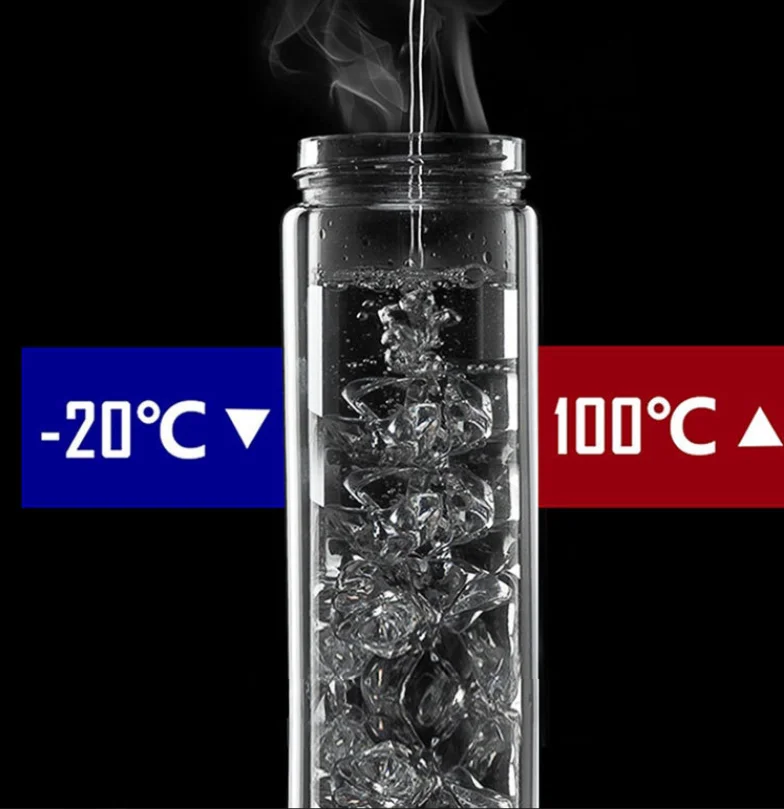 Custom Private Label Fruit Infuser Portable Glass Water Bottle with Tea Filter Double Wall High Borosilicate Glass Tea Bottle