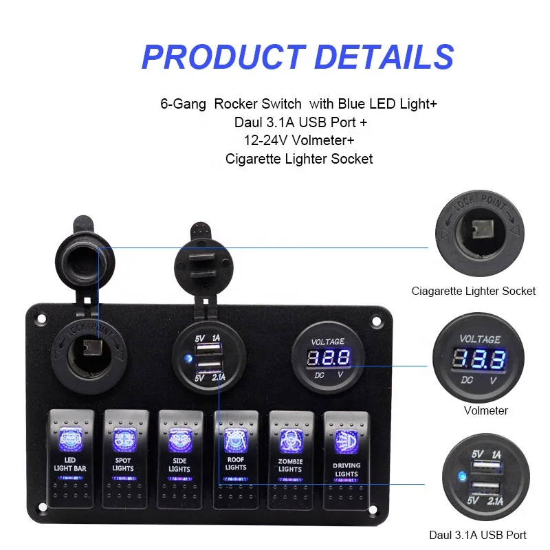 Presa USB 12V-24V Con Voltmetro LED E Interruttore – Doppia QC3.0 Per Auto, Camper, Moto