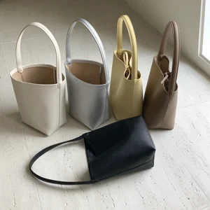 Japanese Natural Style Ladies Shoulder Bag Soft PU Leather Casual Hand Bag Simple Solid Color Handbag Large Women's Bucket Bags