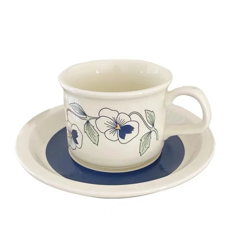 Vintage Nordic design Coffee Cup and Saucer Retro ceramic porcelain coffee mug Afternoon flower black tea cup Set 150ml