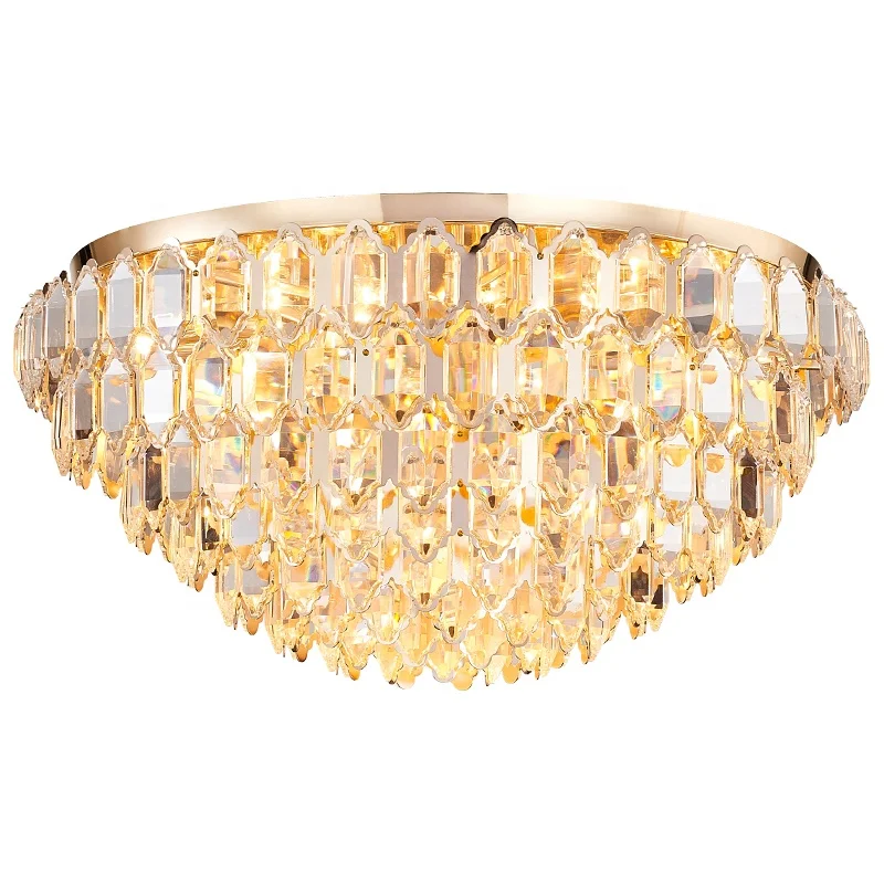 Modern Indoor Antique Decoration Home Hotel E14 Gold Finish Round Crystal Ceiling Lamp