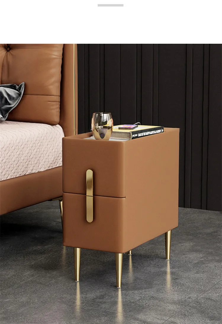 brown leather bedside table