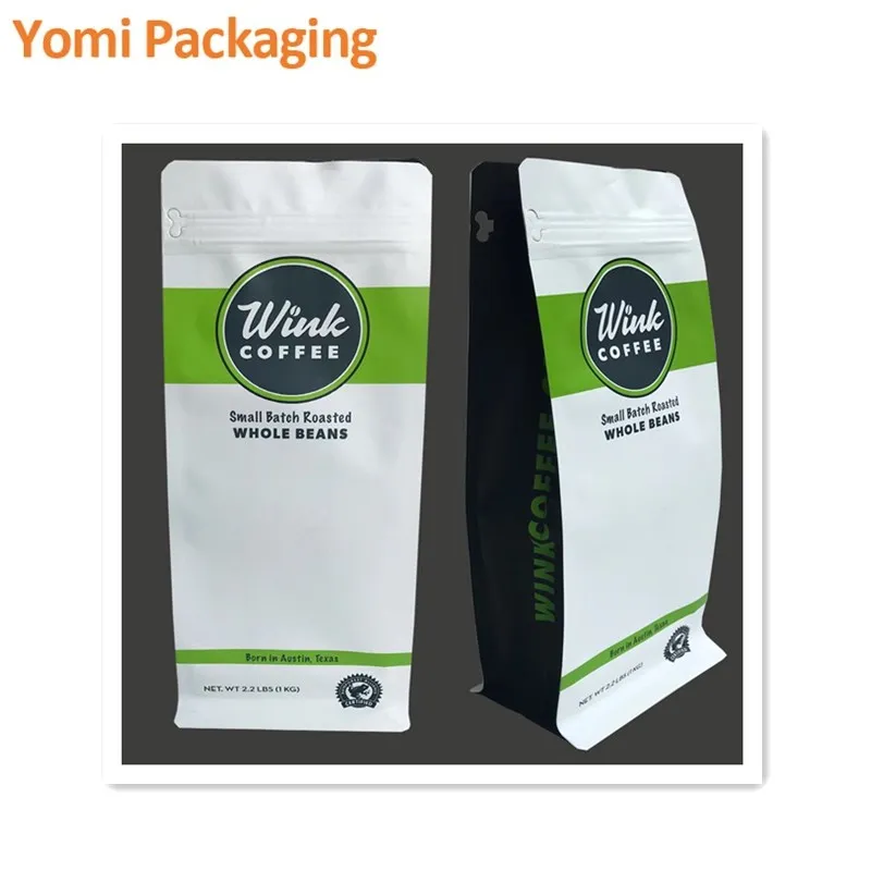 Digital Printing Free Sample Recyclable Flat BottomMatte Black Foil Coffee Bean Zipper Packaging Bags With Valve