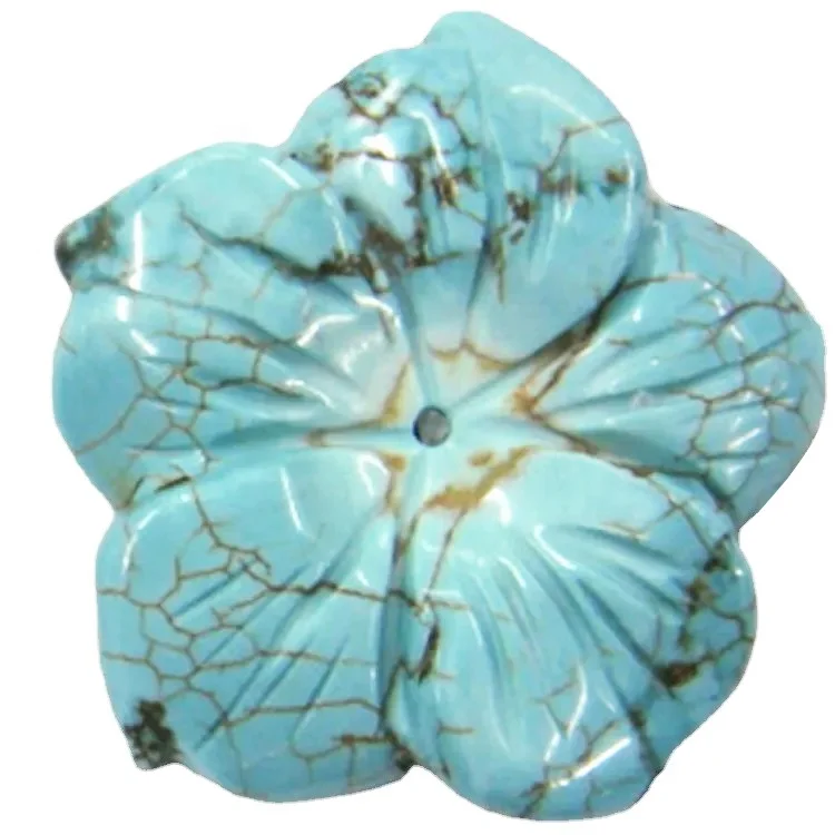 Hand Carved Turquoise Flower Pendant Necklace