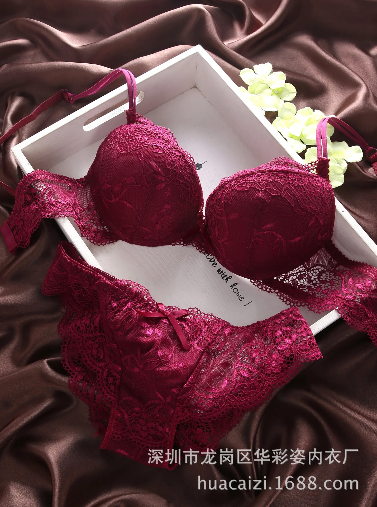 Sexy Bra and Panty Sets, Embroidered Two Piece Underwire Lingerie Set