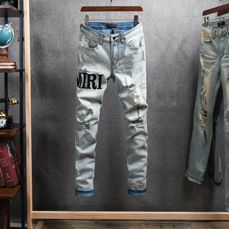 2022 Denim Trousers Pants Skinny Ripped 