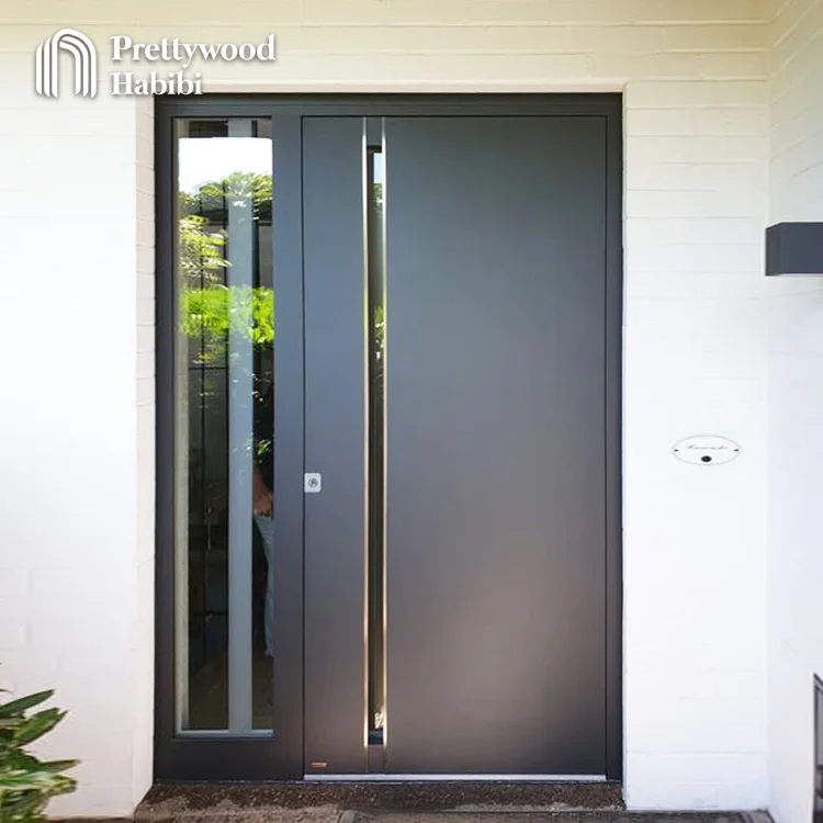 European Modern Design Residential Metallic Stainless Steel Exterior Security Aluminum Front Entry Door With Sidelite factory