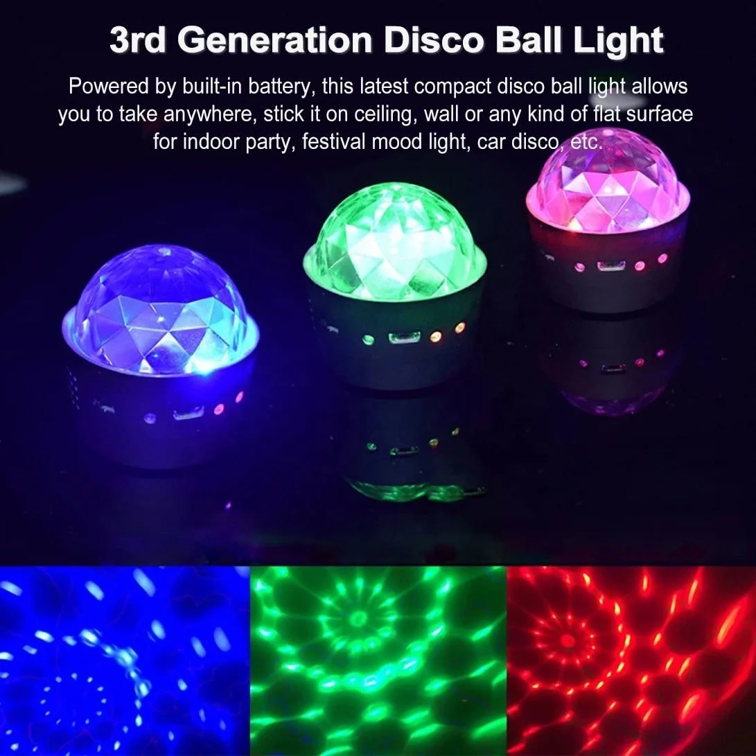 USB Chargeable 3W Wireless Mini LED Disco Ball Lights Battery Operated Sound Activated