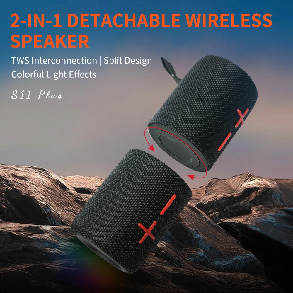 2合1便携式分体式40w无线扬声器，IPX6防水便携式双扬声器，带RGB灯TWS配对，适用于户外、家庭