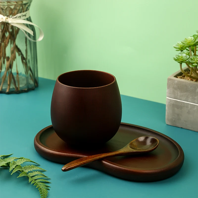 Natural Japanese Two-Color Wooden Big Belly Mug Reusable Jujube Wood Pot-Bellied Cup Water Tea Beer Coffee Milk Handmade PC Gift