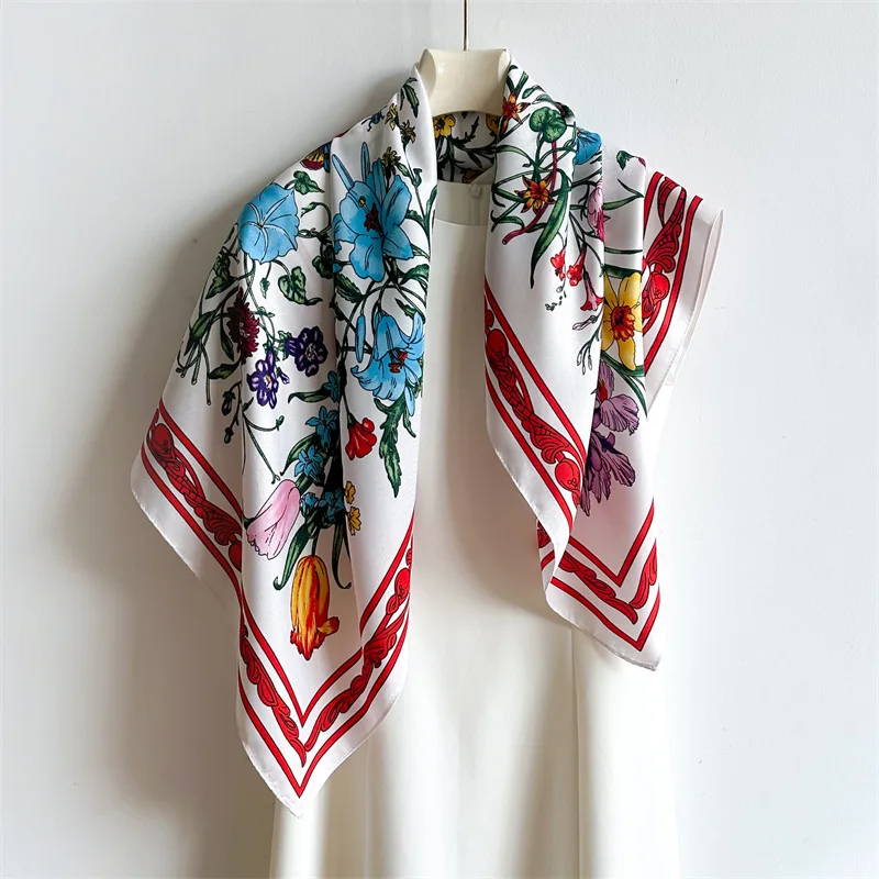 Twill Botanical Floral African Silk Scarf Bestselling Silk Scarves  Silk-scarves-wholesale Warm