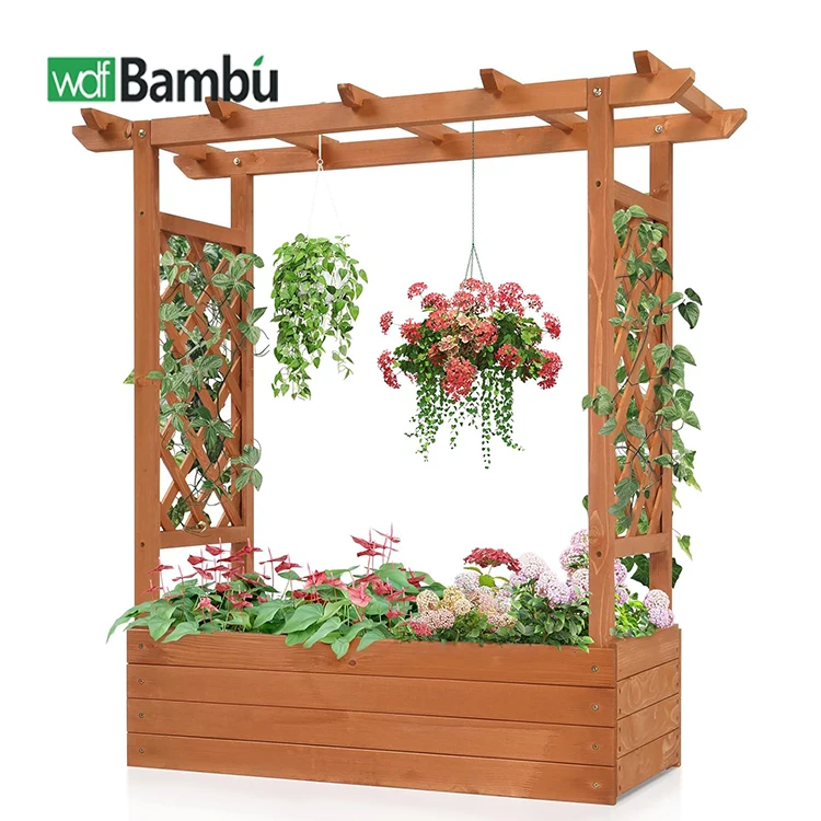 WDF Customize Rectangle Wholesale Elevated Outdoor Wooden Garden Planting Planter Boxes Flower Bed Raised Garden Beds