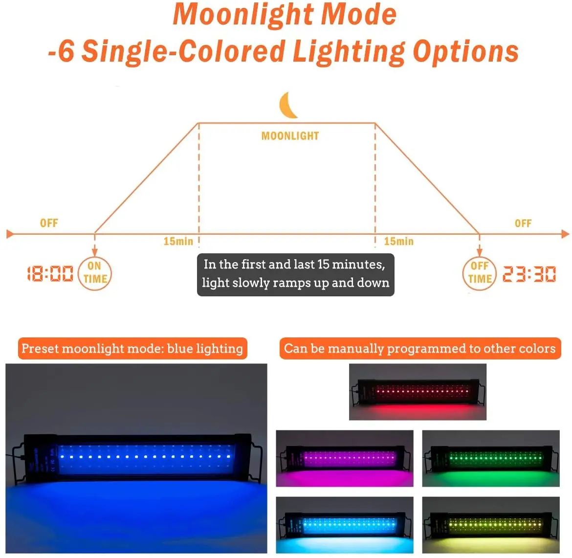 Hygger − Luz LED extensible para acuario con encendido y apagado  automático, de 12 - 55 pulgadas (30.48 - 139.7 cm), 7 colores, amanecer,  atardecer