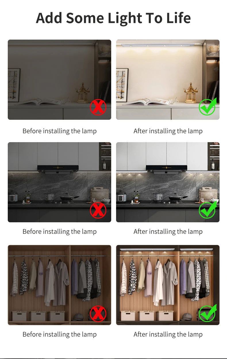 猫眼无线橱柜下照明运动传感器室内壁橱灯下厨房衣柜