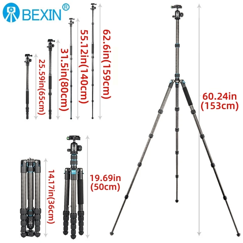 HOT SELLING BEXIN MS29C Max Loading 10kgs Lightweight Table Mobile DSLR Carbon Fiber Mini Tripod for Camera Phone