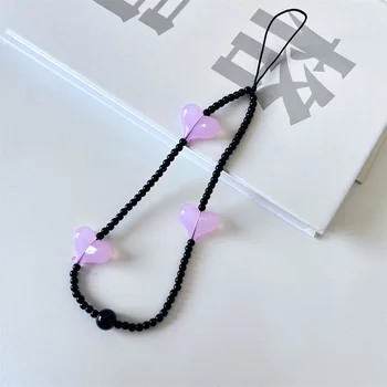 Love Mobile Phone Chain Korean Ins Wrist Lanyard Short Mobile Phone Chain Beaded Striped Bead Chain