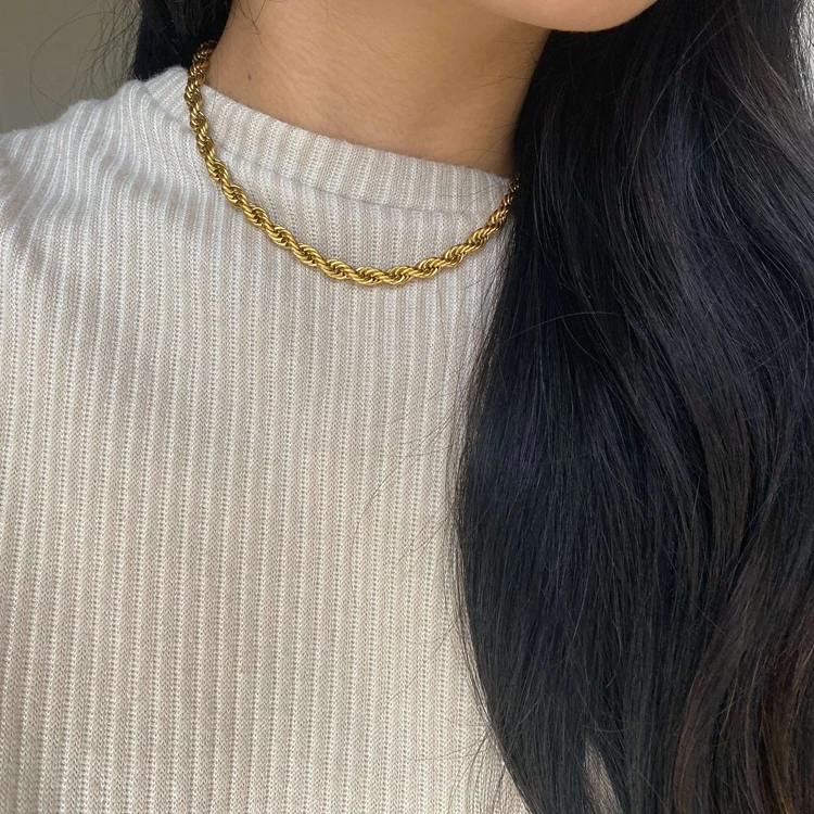 5mm Chunky Twisted Chocker Necklace 18K Gold Stainless Steel