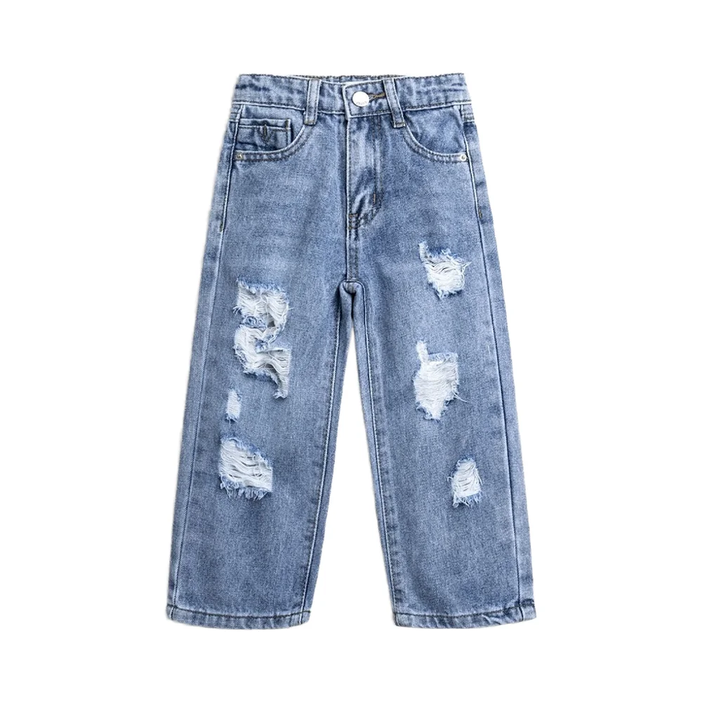 Kids Boys Fashion FullLength Wide Leg Pants Straight Jeans with Embroidered  Design Soft Washed Jeans with Pockets - Main Image
