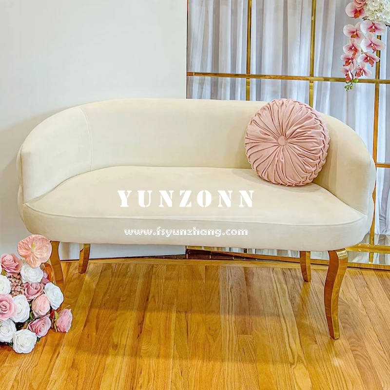 Modern Stainless Steel Love Seat Sofa with Velvet Fabric for Hotel and Wedding Events