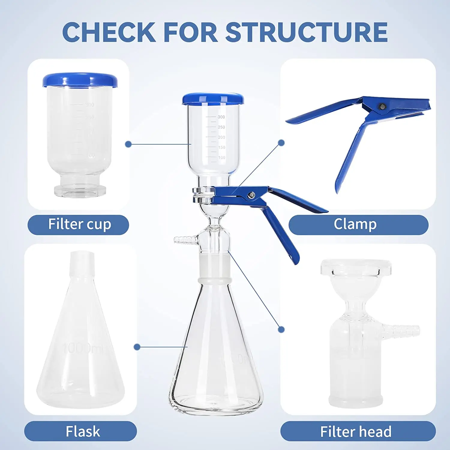 1000ml Lab Filtration Apparatus Filter Flask Set Glass Vacuum