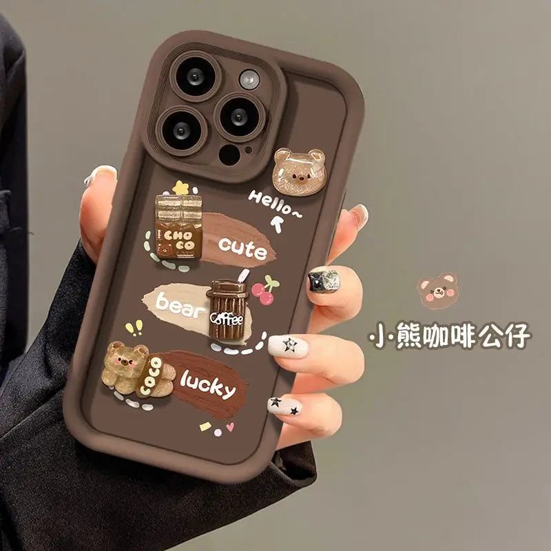 New Popular Bear Design Cute Lucky Cartoon Coffee Cup Style TPU Mobile Phone Case For Iphone 7 8 X XR XS 11 12 13 14 15 Pro Max