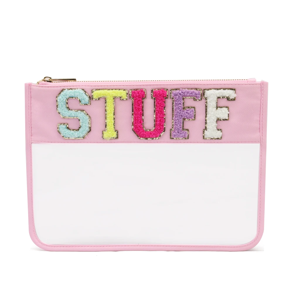 Snacks Letter Transparent Low Price PVC Cosmetic Bag Clutch Women Clear Makeup Bag Flat Zipper Pouches Make up Cosmetic Bag