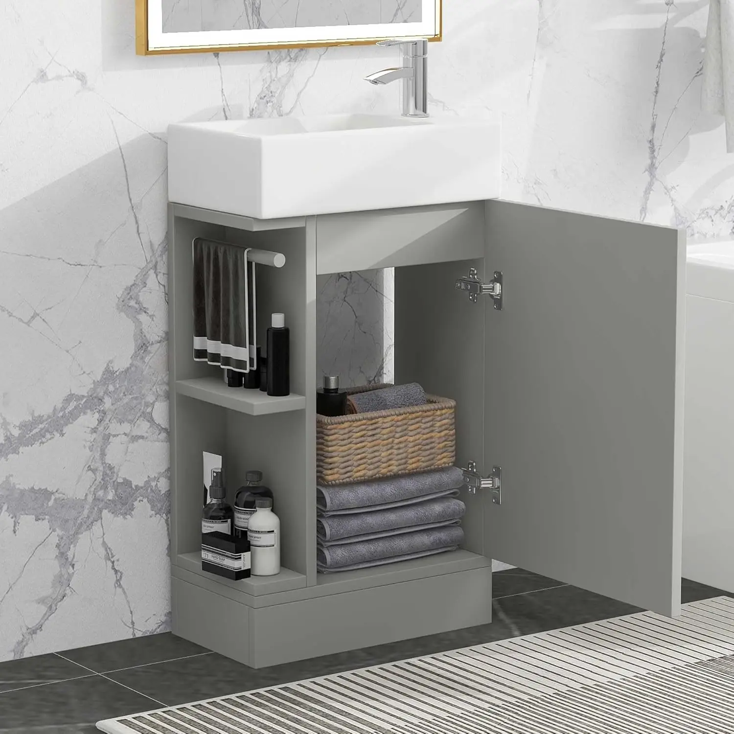 Hot Sell Small Modern Bathroom Cabinet Ceramic Sink Floor Mounted Bathroom Vanity Base Cabinet Furniture Custom