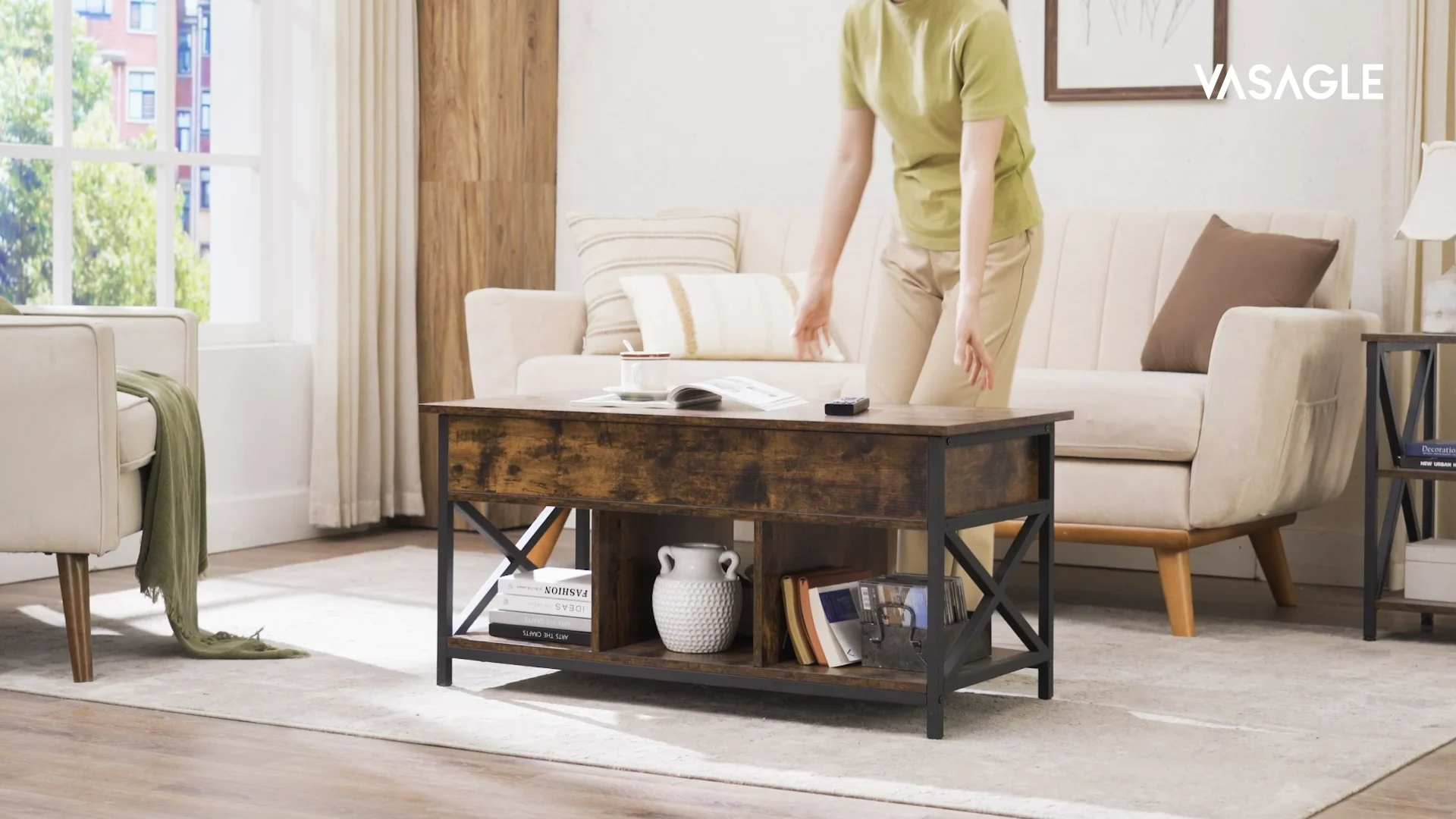 Vasagle Multifunctional Pop Up Tea Center Table Adjustable Extendable ...