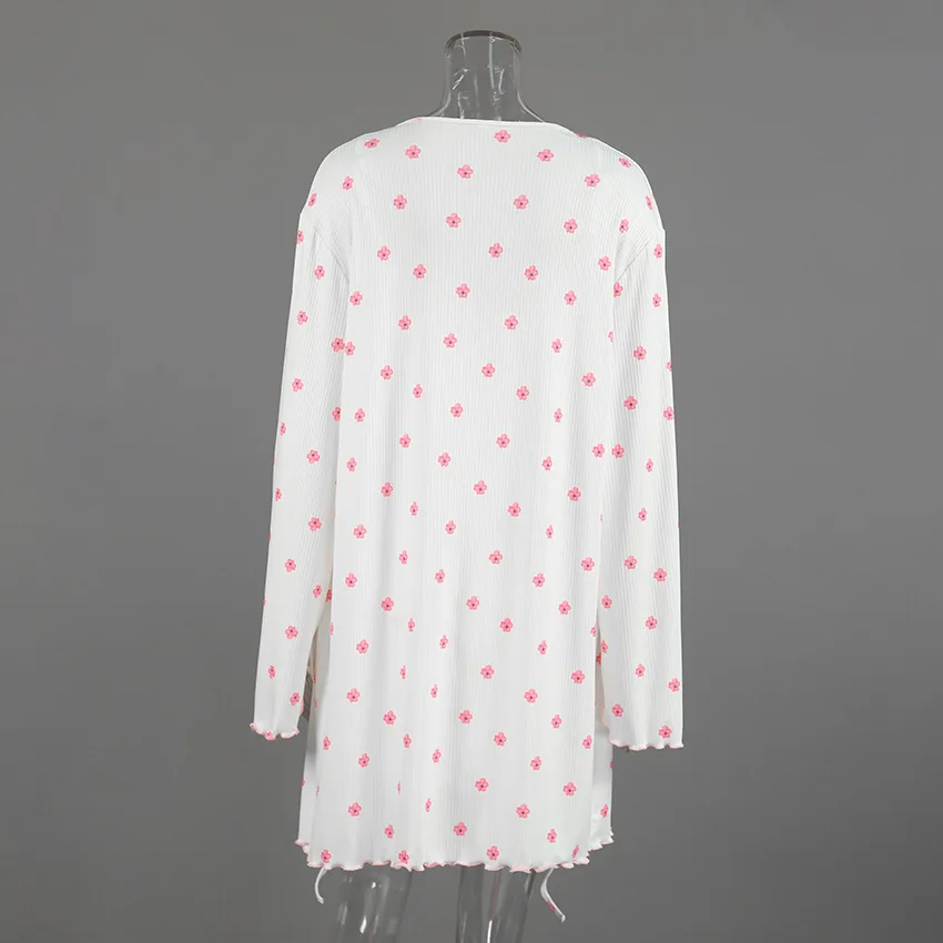 2026 knitted printed european and american style pajamas women's autumn best-selling long sleeve nightgown slip nightdress — detail