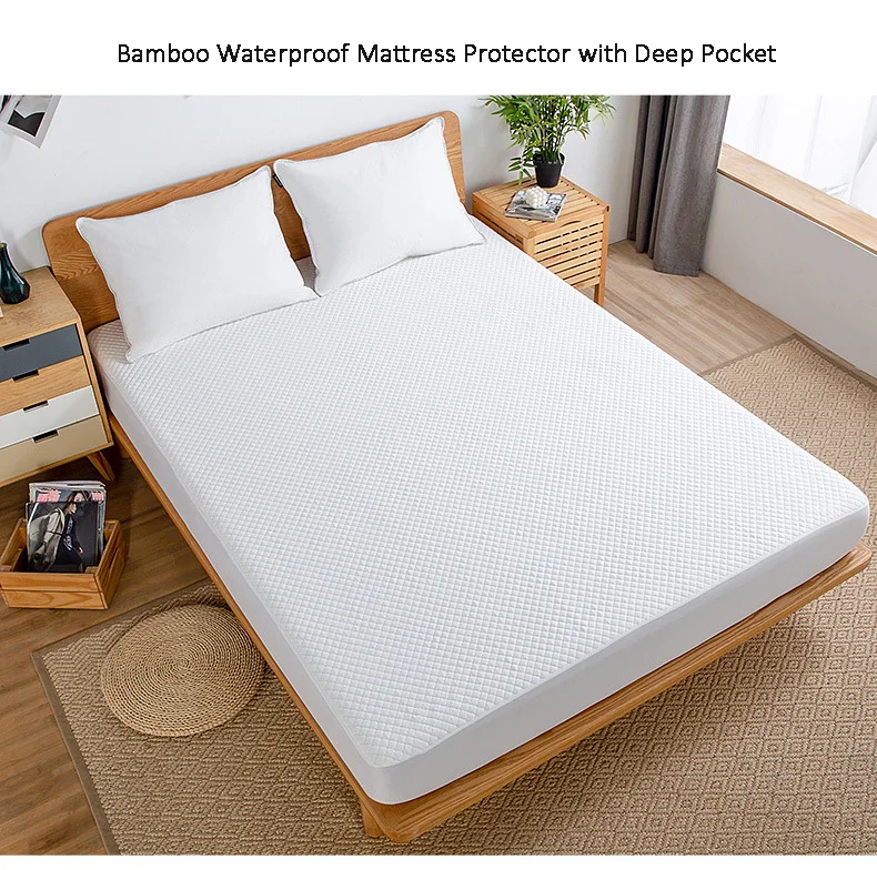 Waterproof Bamboo Mattress Protector Twin King Size Solid Stitching Style for Bedding and Bed Use details