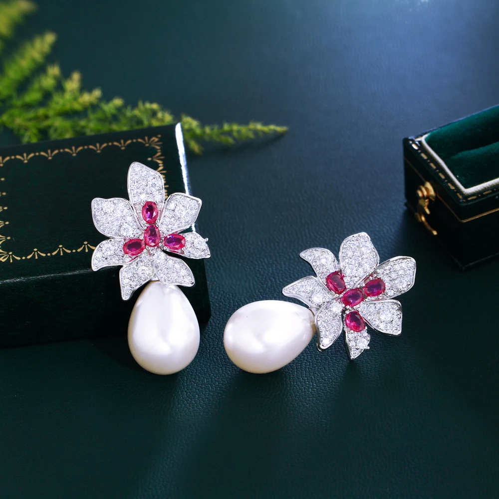 555Jewelry - Orecchini pendenti in acciaio inox con zirconia