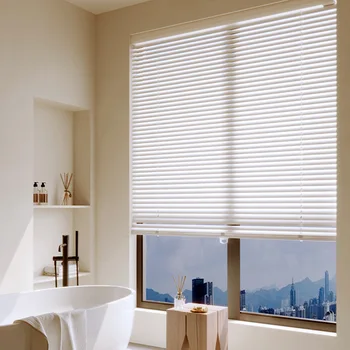 Modern Design Cordless Black Aluminum Alloy Roller Blinds Punch-Free Sliding Vertical Blackout Shades for Bathroom Kitchen