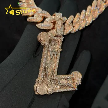 Luxury Hip Hop Jewelry Iced Out Letter Pendant for Cuban Link Chain 925 Silver Moissanite Diamond Letter Pendant