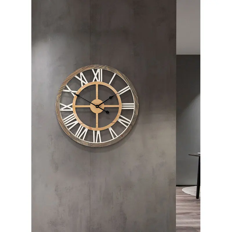 European Modern Creative Map Pattern Wall Clock Big Large Wooden Crafts Wall Hanging Contemporary Wall Mounted Clock