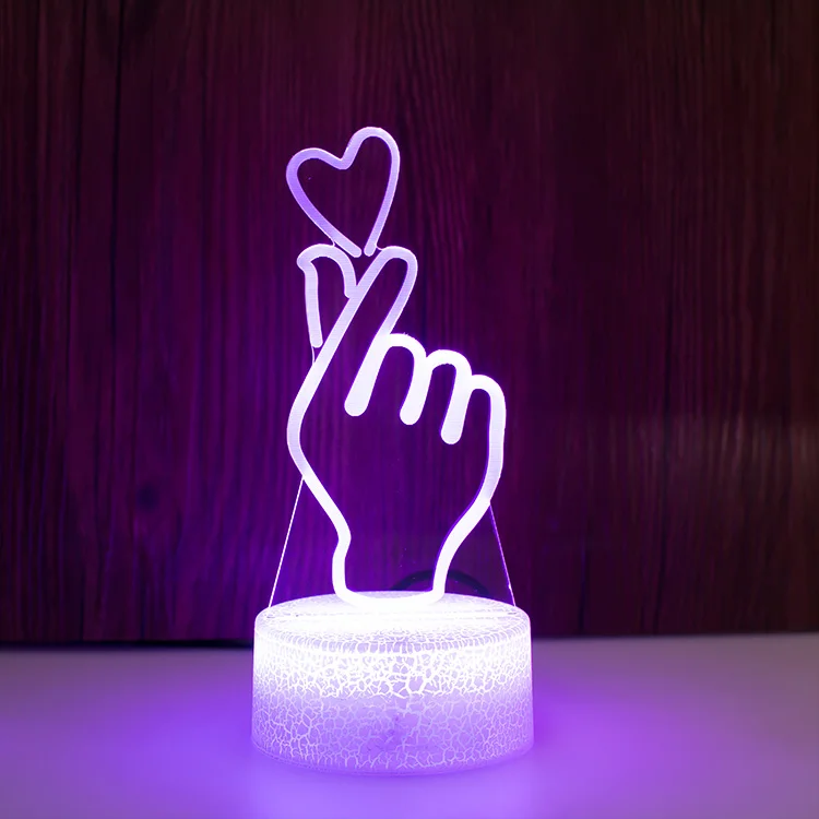 Home Decor Lighting Valentine's Gift 3D Led Loving Hand Gesture Modeling Romantic Desk Lamp 7 Colors Usb Finger Heart Nightlight