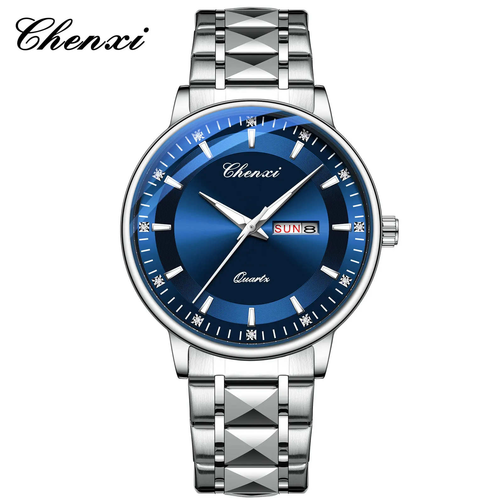 CHENXI 601 Silver Blue Business Calendar Watch for Men - Main Image