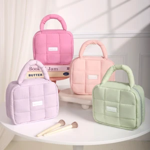 Custom Cosmetic Quilted Wash Pouch Makeup Travel Bag Puff Puffer Puffy Padded Quilted Toiletry Cosmetic Make up Makeup  Bag