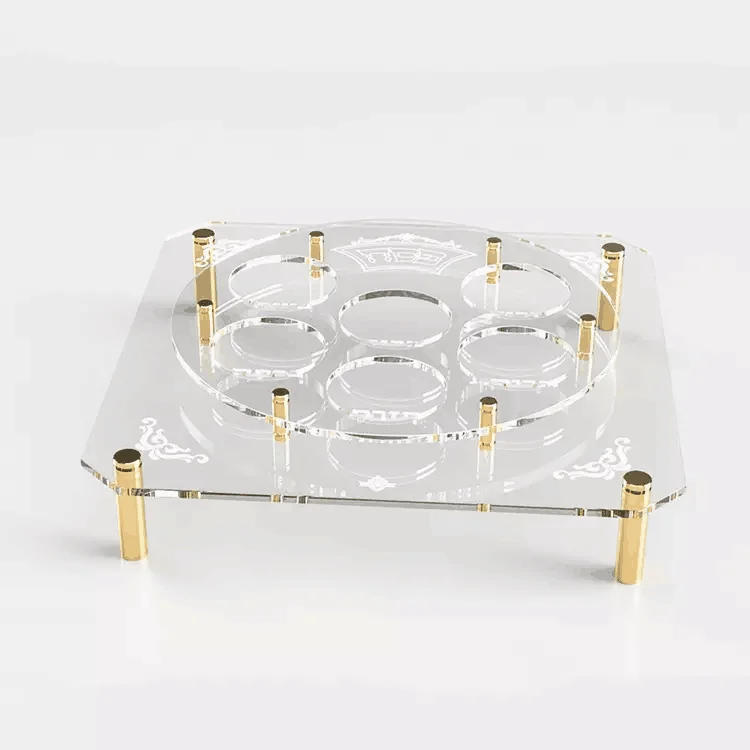 Acrylic Food Tray Clear Acrylic Passover Seder Plate Lucite Square Gold