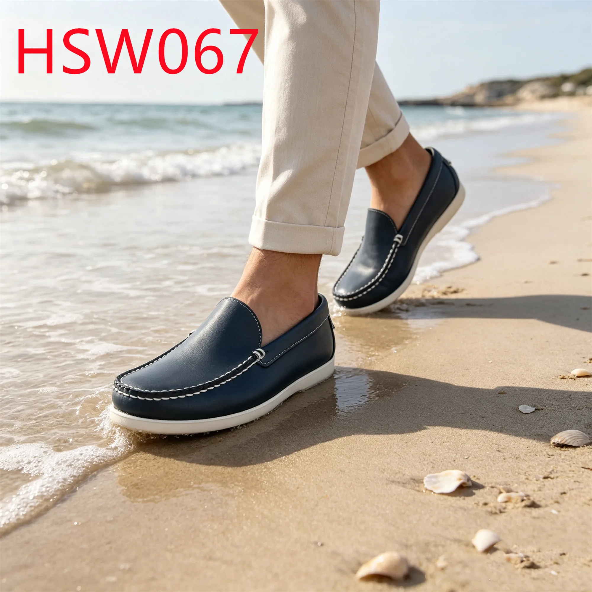 HY,Social Gathering Pull on Style Not Grind Foot Hua Singh Boat Shoes Natural Cow Leather Lowest MOQ Blue Driver Shoes HSW067