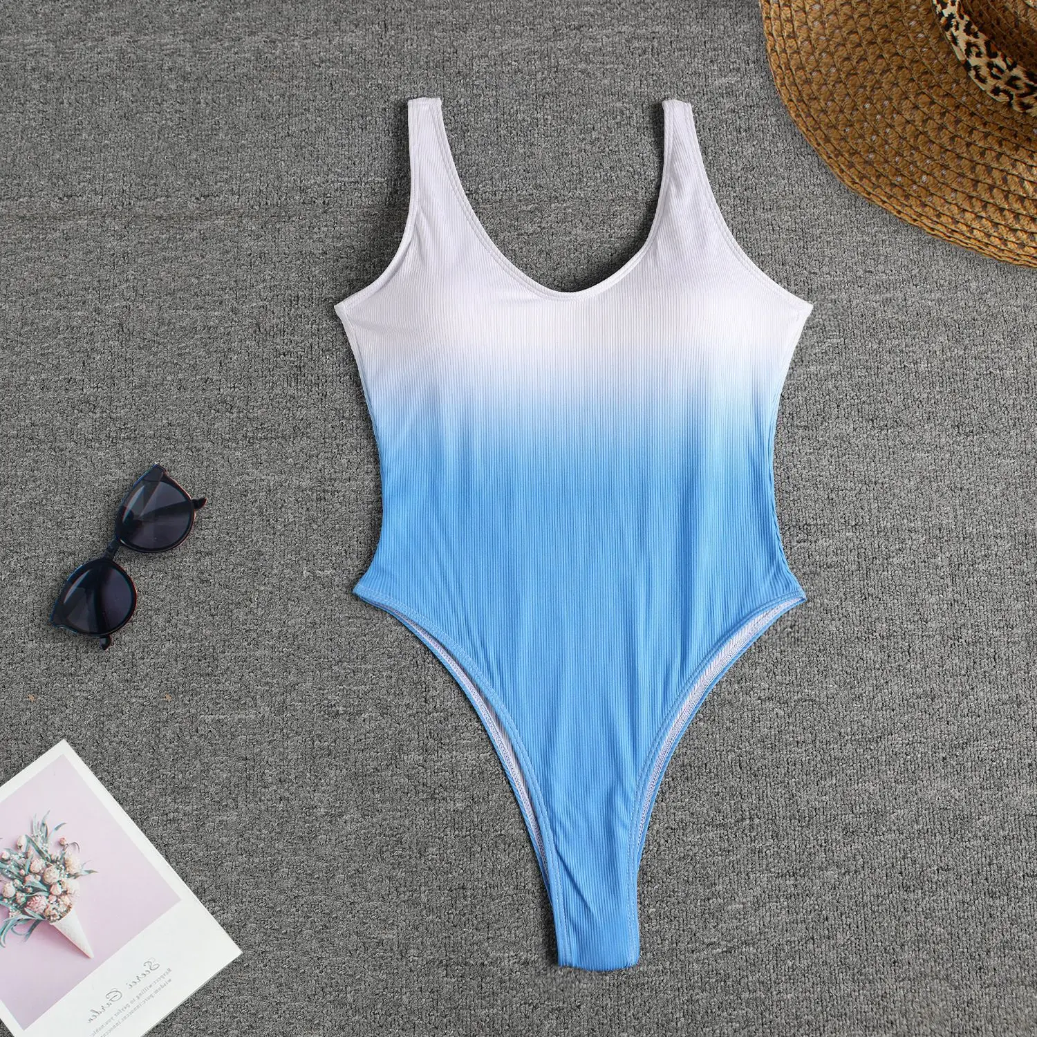 DAMOCHIC 2022 New Fashion Thong Swimsuit Gradient Sexy High Cut Leg One Piece Fitness Swimwear Backless 1 Piece Bikini for Women