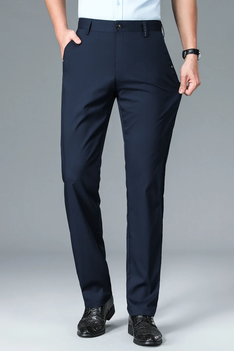 Men's Suit Pants Men Business Elastic Waist Classic Office Straight ...