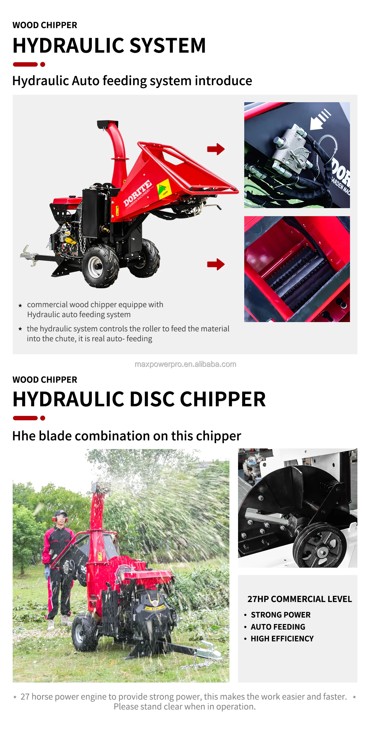 Hydraulic System 27HP 740CC 5inch Chipping Capacity Forestry Machinery Mulcher Shredder Machine Tree Shredder Wood Chipper