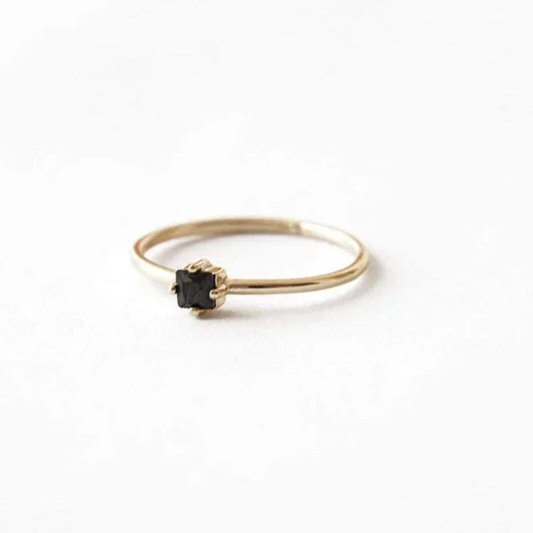 Simple Single Stone Ring Real 925 Sterling Silver Jewelry square Women Men Ring Black Stone