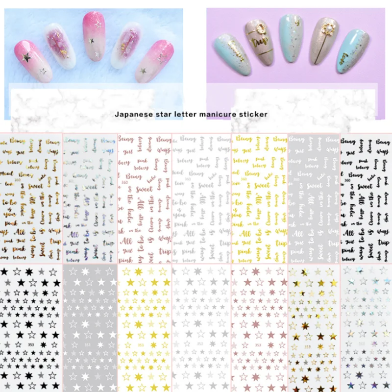2021 Hot Sale Professional 3D Nail Sticker Decals Stars/Love Heart  Multi-design DIY Stickers Nail Art Decoration