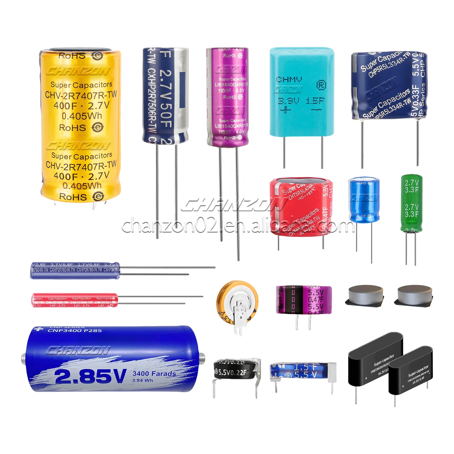 Full Range 2.7V 3V 3.8V 4.2V 5.5V 6V 8.1V 0.1F - 3400F Super Farad Capacitors EDLC Supercapacitor Double Layer Ultra Capacitor