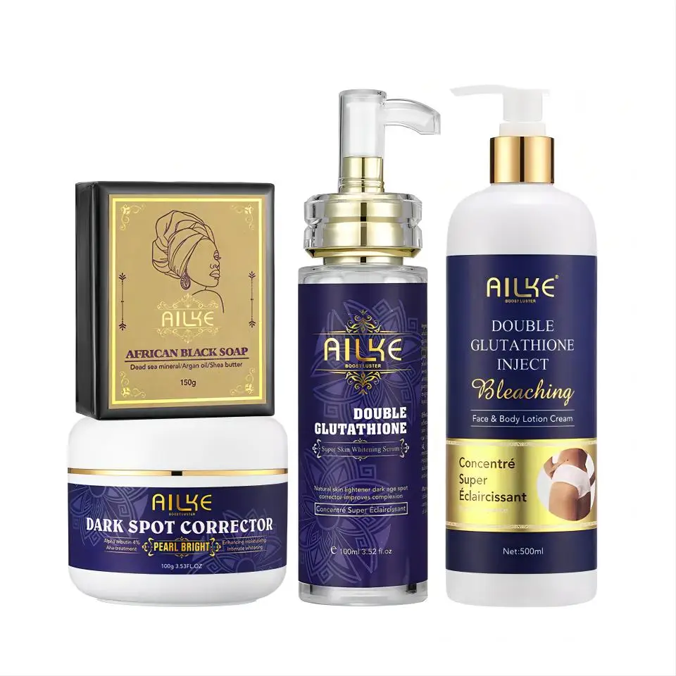 Private Label Ailke Skin Care Set Double-Glutathione Whitening Serum Dark  Spot Face Cream Black Skin Soap Bleaching Body Lotion - China Skin Care and  Whitening Cream price