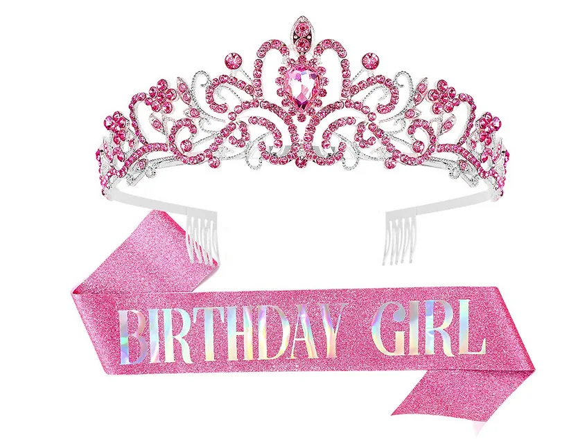 BIRTHDAY QUEEN Set Mit Krone & Schärpe – Glitzer Party-Deko Für Frauen & Mädchen | Kristall Strass Stirnband