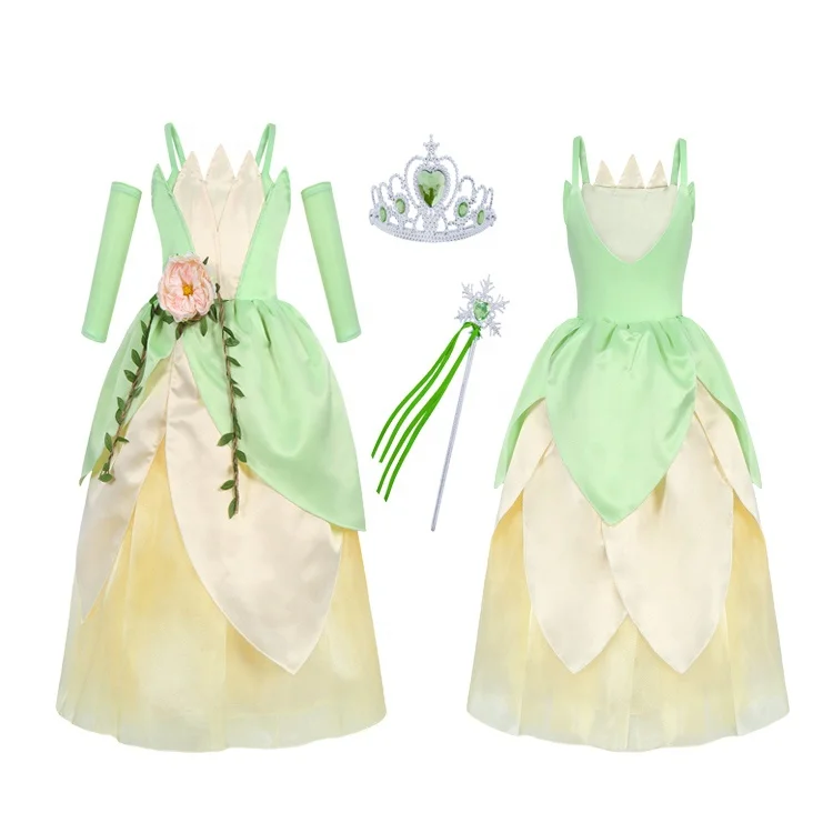 Party Fancy Princess Tiana Deluxe Frog Dress for Girls Birthday Party Fairy Dress up Kids Halloween Costume With Sleevelet Party Fancy Princess Tiana Deluxe Frog Dress for Girls Birthday Party Fairy Dress up Kids Halloween Costume With Sleevelet