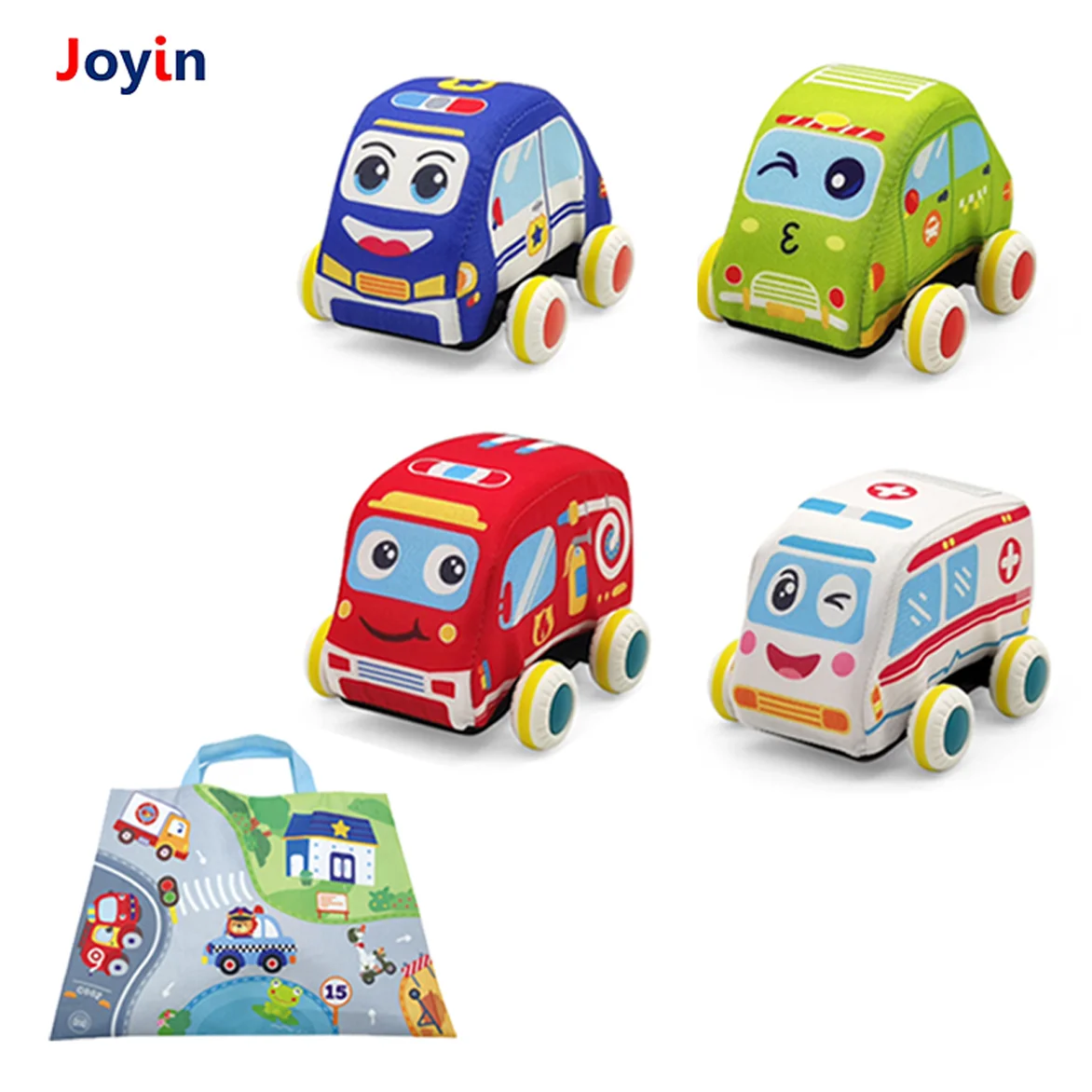Pull Back Car for Toddlers Car Toy for Boy Soft Plush Vehicle for Baby with Play Mat Storage Bag Birthday Gifts