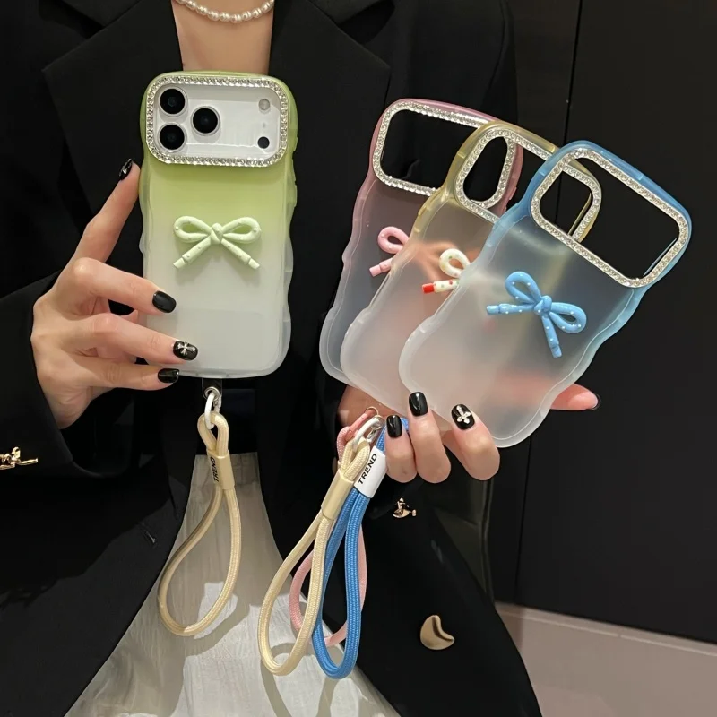 High End Brand Designer Luxury Ladies Luxury Phone Case with a Strap  Lanyard Cover Bow Knot Design